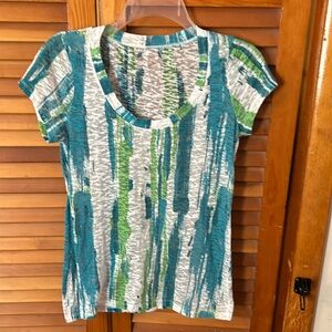 Teal gray green and white pullover top